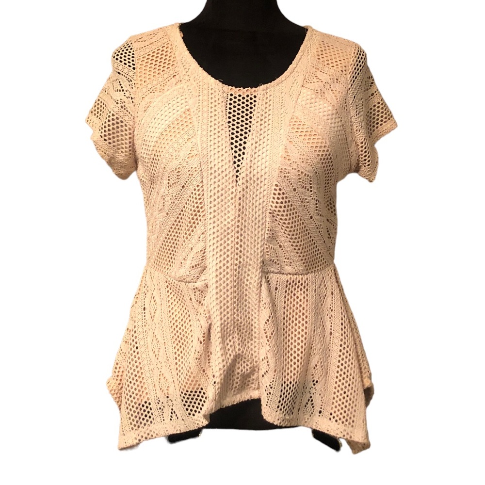 BKE Cream Lace Peplum Blouse size Large - Picture 9 of 10